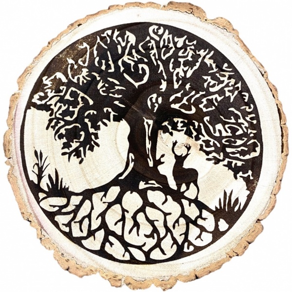 Stag & Tree - Wooden Altar Slice